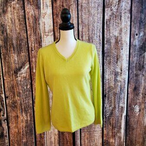 NWOT Peck & Peck 100% Cashmere Size Large V-neck Lime Sweater